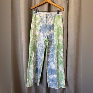 Blue & Green Tie Dye Wide Leg Pants